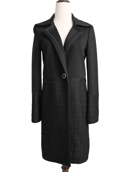 Excellent Missoni Black Long Coat XS Polyester with Textured Pattern