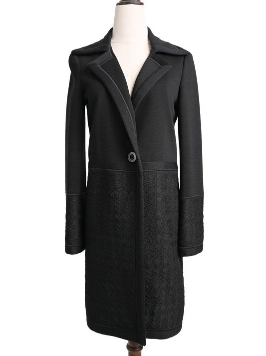 Excellent Missoni Black Long Coat XS Polyester with Textured Pattern