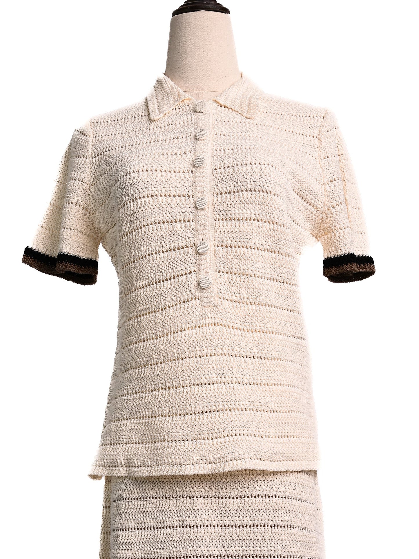 fendi white cotton knitted top size m with black trim