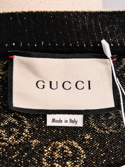 Perfect Gucci Black Wool Short-Sleeved Sweater with Gold Accents