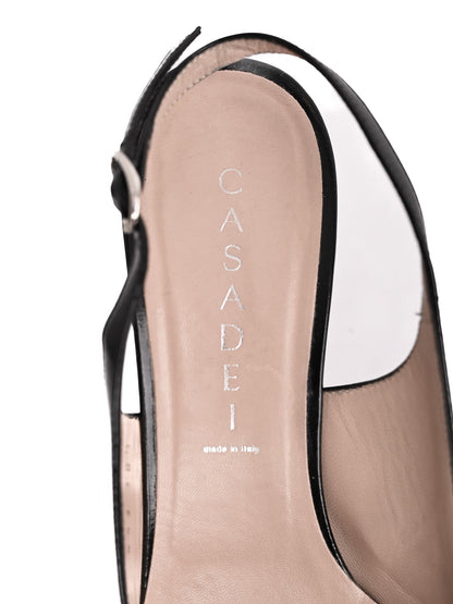 Average Condition Casadei Black Leather Slingback High-Heels