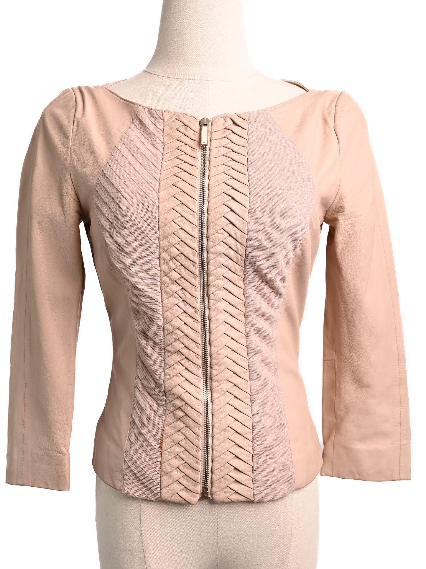 excellent elisabetta franchi pink leather jacket size xs