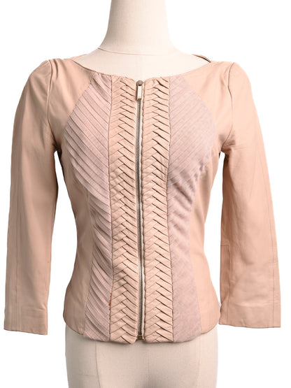 Excellent Elisabetta Franchi Pink Leather Jacket Size XS