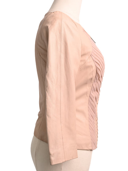 Excellent Elisabetta Franchi Pink Leather Jacket Size XS