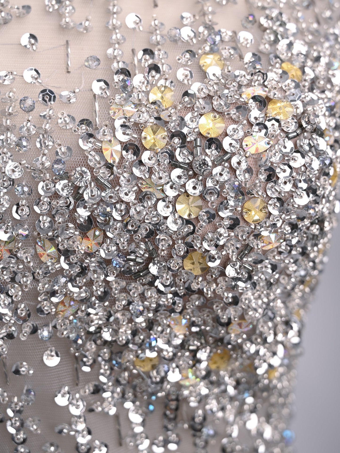 excellent terani couture combined sleeveless dress with sequins