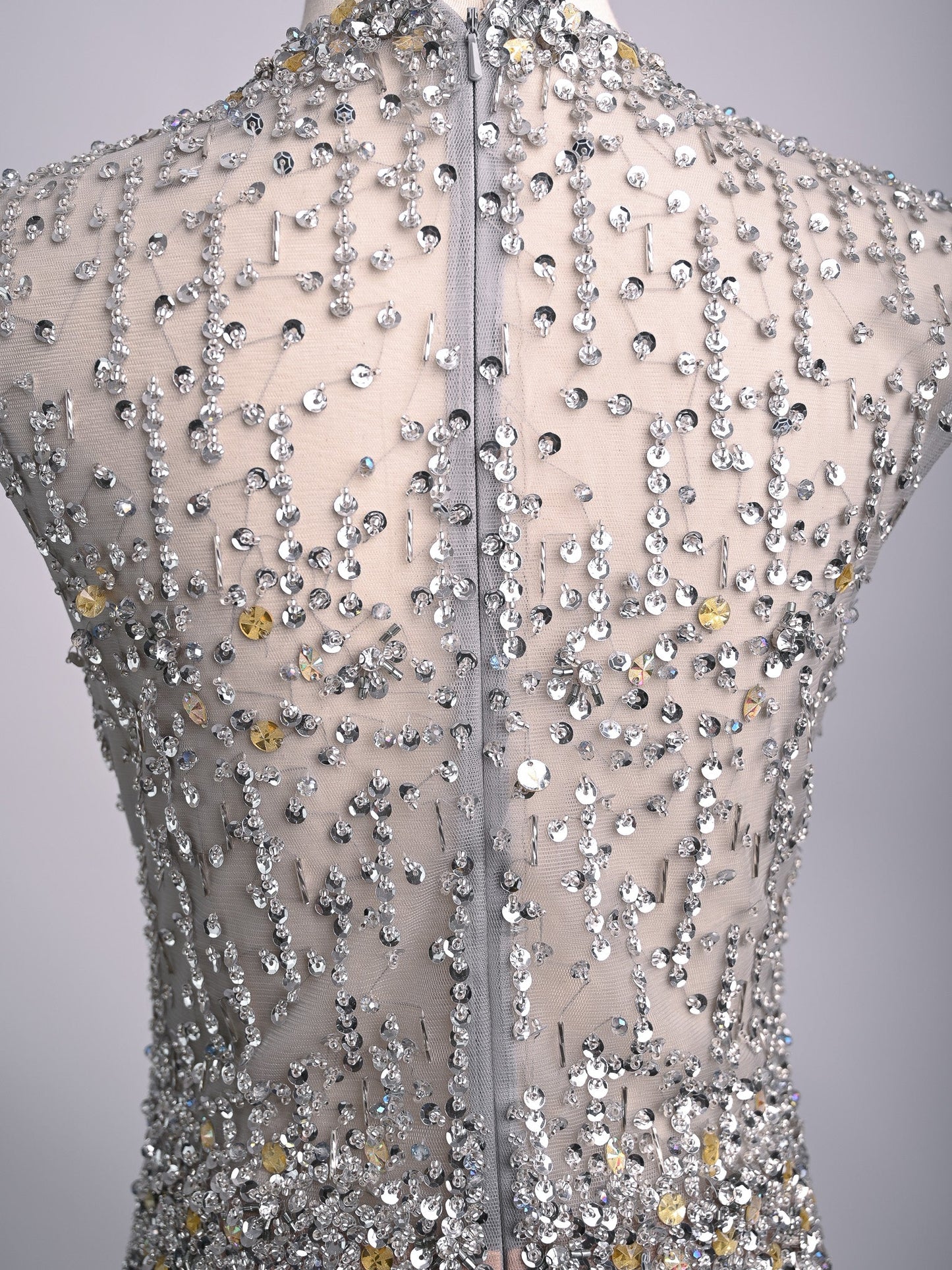excellent terani couture combined sleeveless dress with sequins
