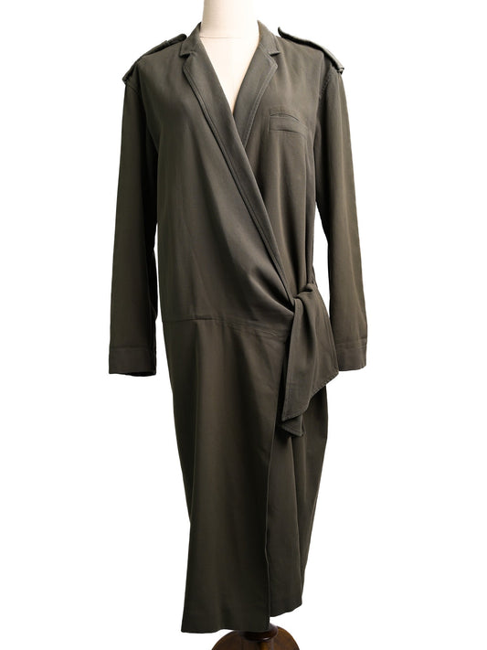 Excellent Max Mara Green Wrap Jacket Coat Size M Cotton Natural