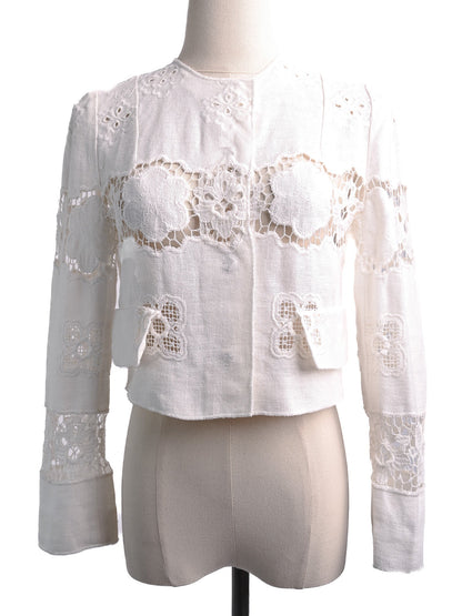 Good Dolce Gabbana White Cotton Lace Jacket Size XS