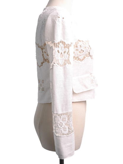 Good Dolce Gabbana White Cotton Lace Jacket Size XS
