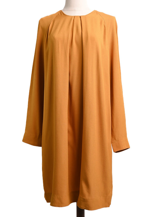 Excellent Cos Orange Viscose Dress Size M with Pleated Neckline