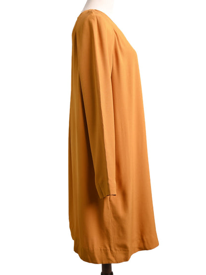 Excellent Cos Orange Viscose Dress Size M with Pleated Neckline