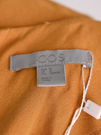 Excellent Cos Orange Viscose Dress Size M with Pleated Neckline