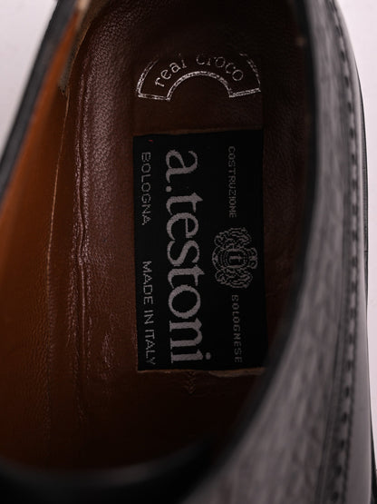 Good A.Testoni Black Leather Brogue Dress Shoes Size 42