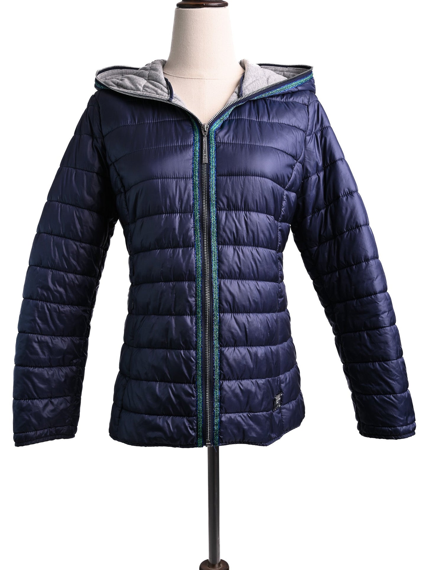 excellent liu jo blue quilted jacket size xs with hood