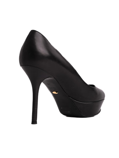 Average Condition Sergio Rossi Black Leather Platform Pumps Size 38
