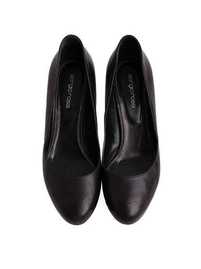 Average Condition Sergio Rossi Black Leather Platform Pumps Size 38