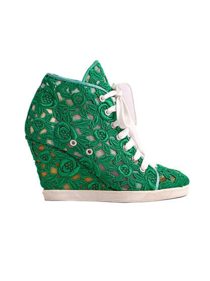 Average Judari Green Lace Wedge Sneakers Size 39 Textile