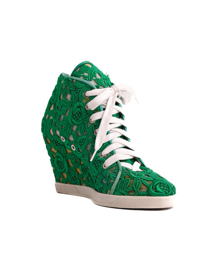 Average Judari Green Lace Wedge Sneakers Size 39 Textile