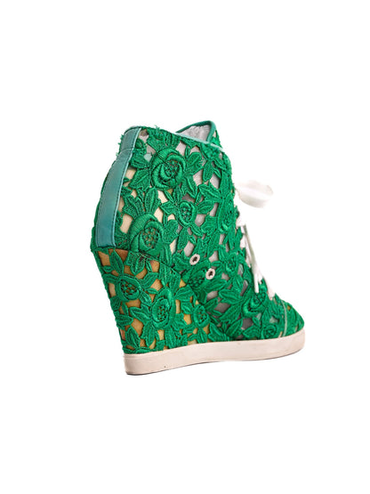 Average Judari Green Lace Wedge Sneakers Size 39 Textile