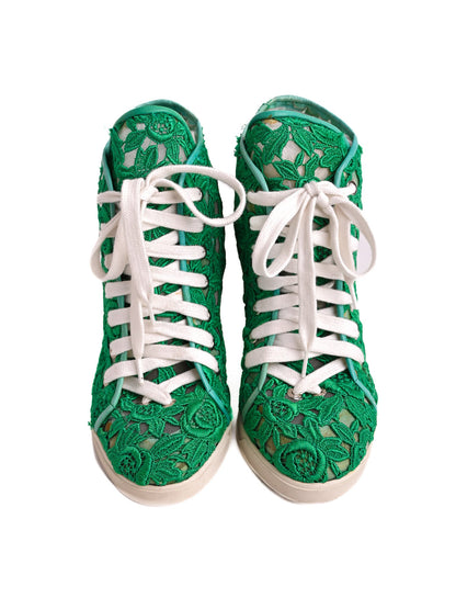 Average Judari Green Lace Wedge Sneakers Size 39 Textile