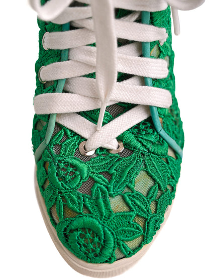 Average Judari Green Lace Wedge Sneakers Size 39 Textile