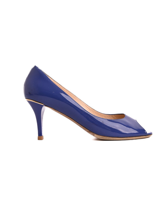 Average Ballin Blue Leather Peep-Toe High Heels Size 38.5