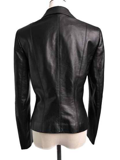 Good Escada Black Leather Jacket Size M with Lacing Details