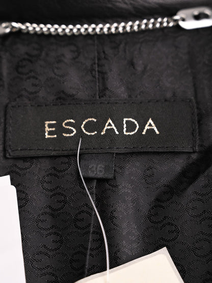 Good Escada Black Leather Jacket Size M with Lacing Details