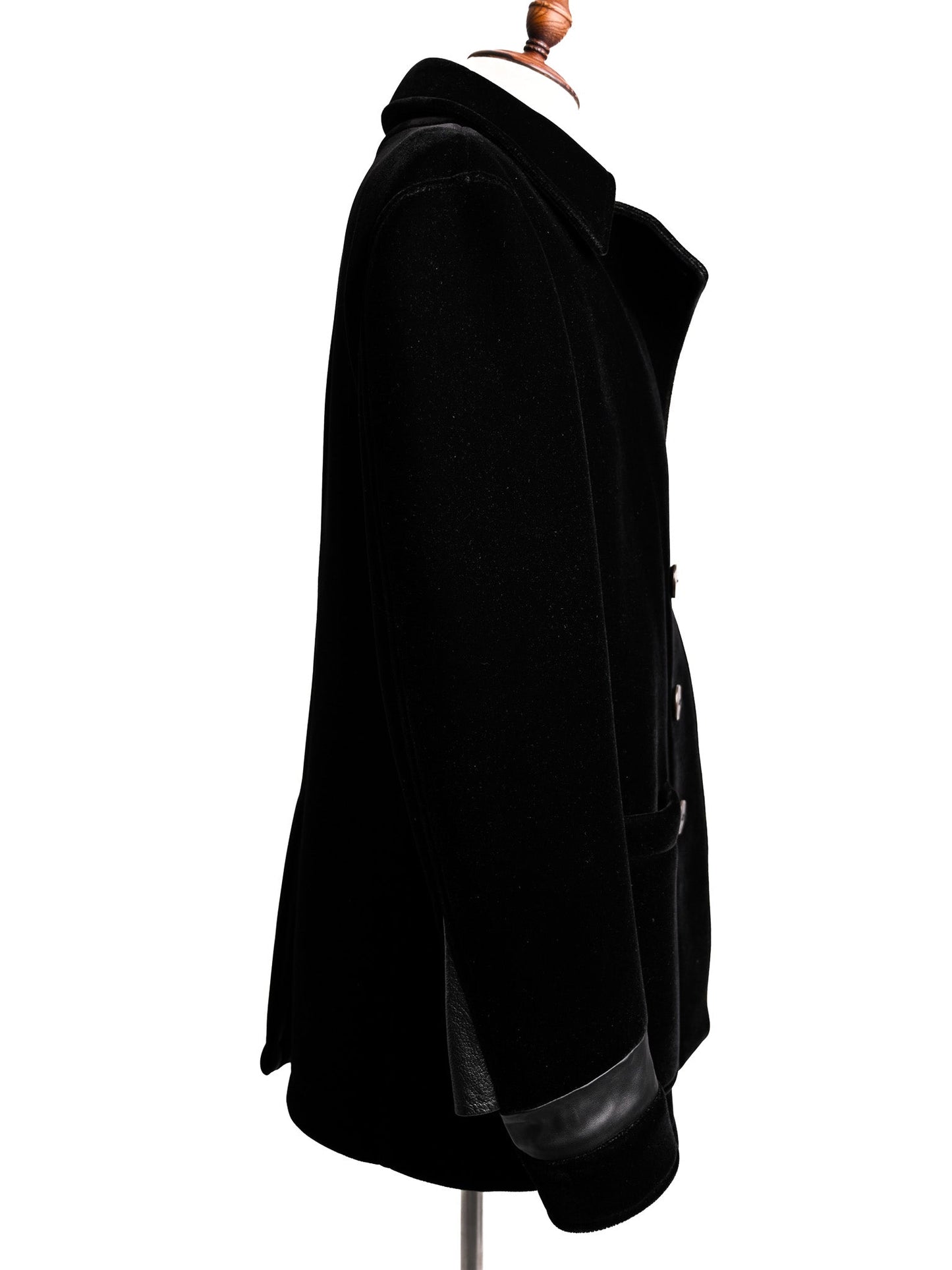 excellent giorgio armani black velvet double-breasted coat size l