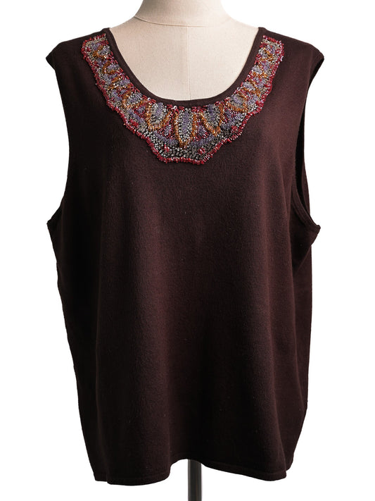 Good GF Ferre Orange Beaded Sleeveless Top Size XL for Women