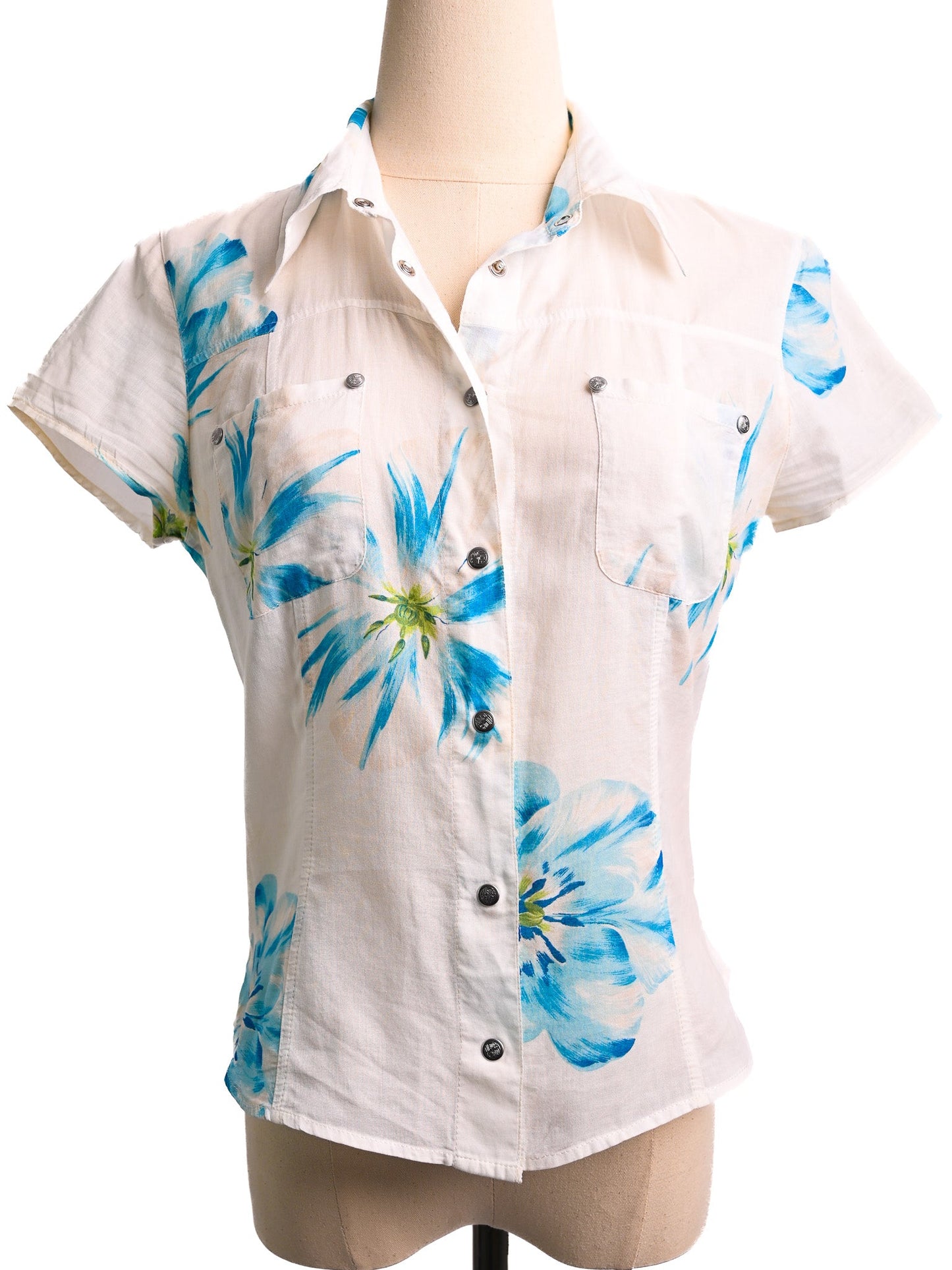 excellent kenzo women’s shirt xs floral cotton button-up