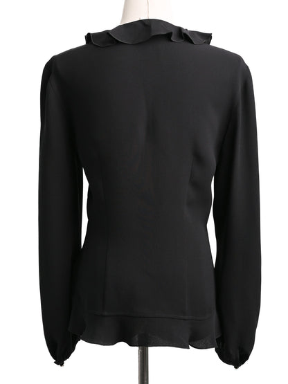 Excellent Escada Black Silk Blouse XXS with Ruffled Detail