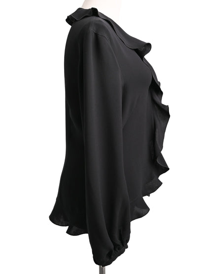 Excellent Escada Black Silk Blouse XXS with Ruffled Detail