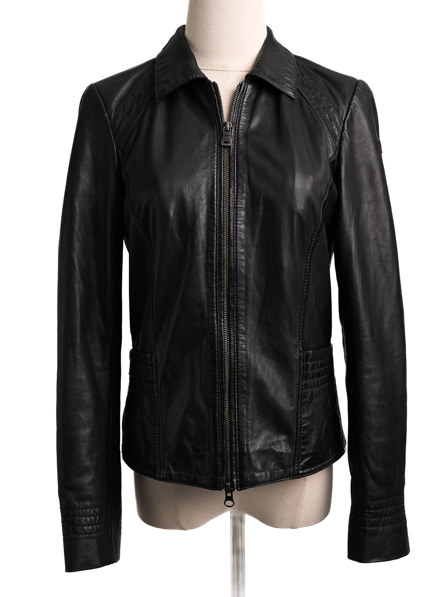 excellent henry lloyd black leather jacket size xxs women