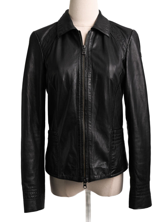 Excellent Henry Lloyd Black Leather Jacket Size XXS Women