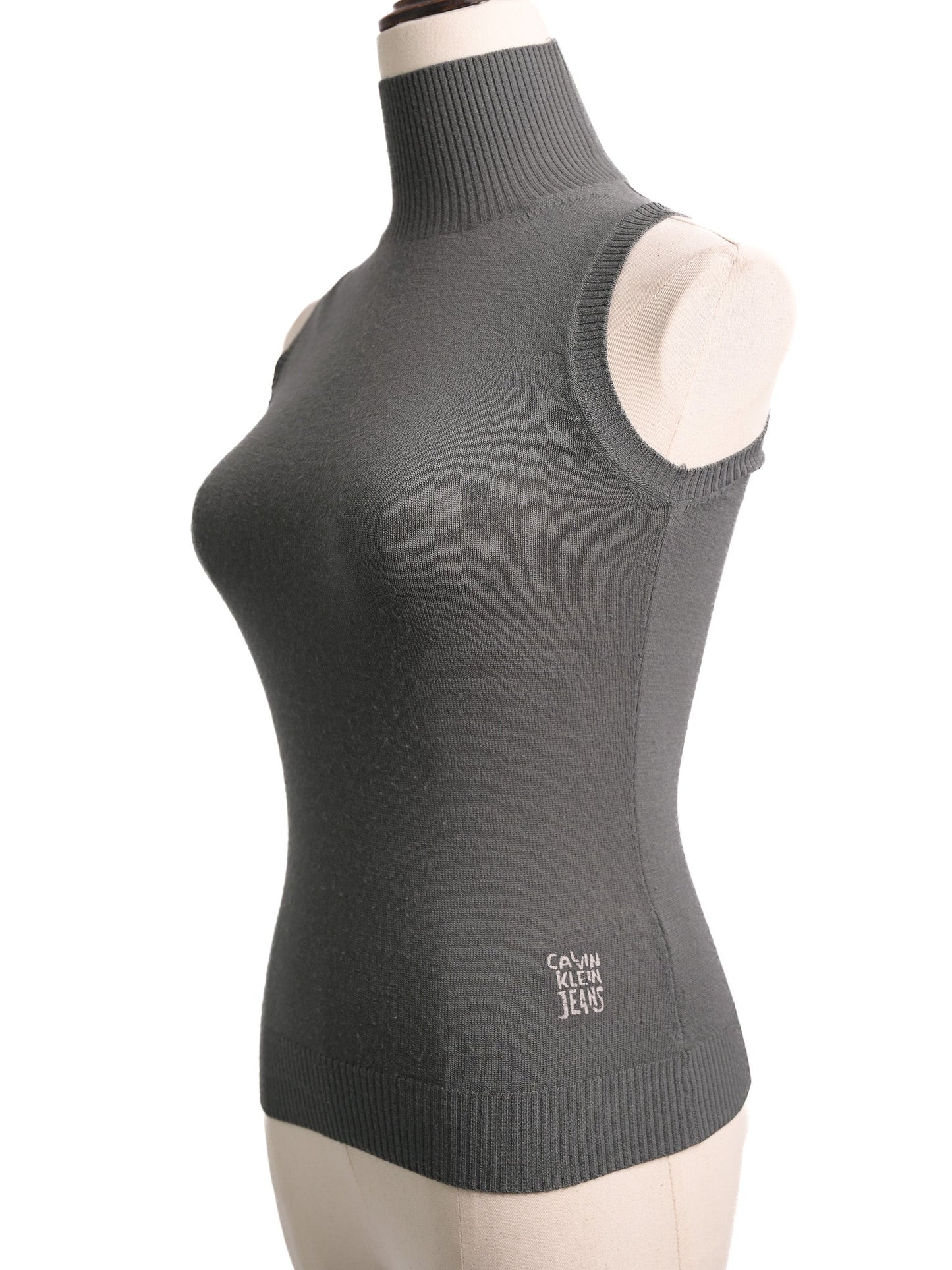excellent calvin klein gray wool sleeveless turtleneck top xs