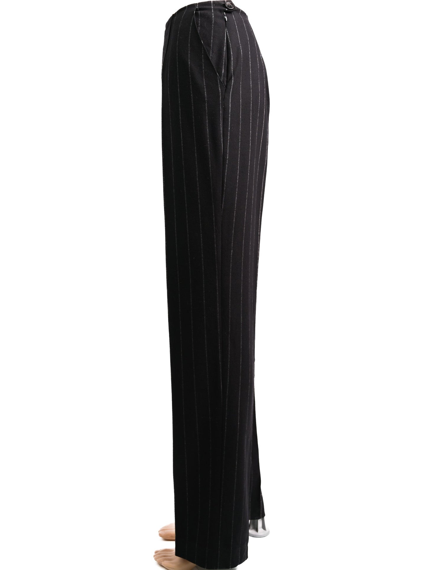 excellent gianfranco ferrè black wool pinstripe pants size s