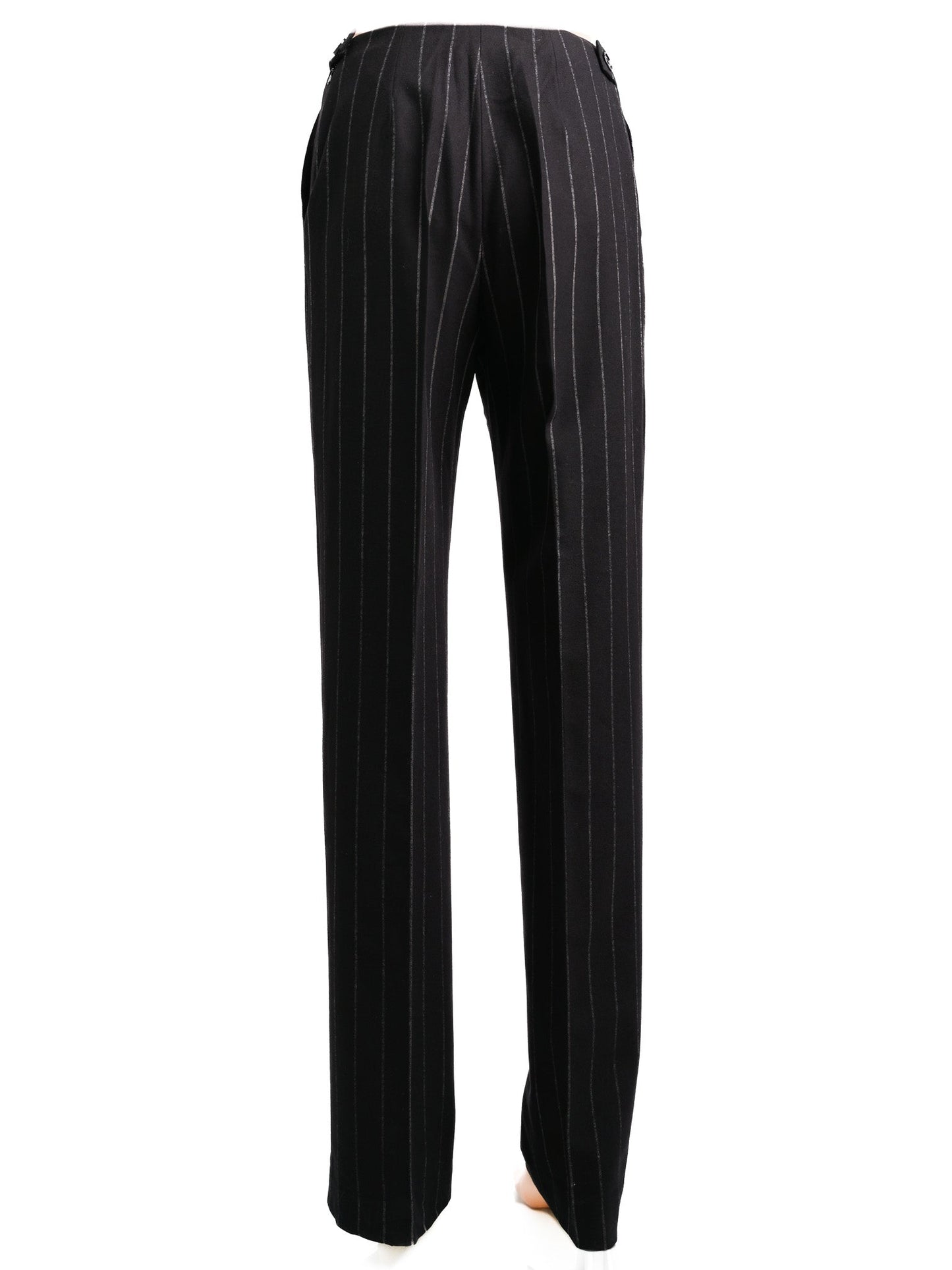 excellent gianfranco ferrè black wool pinstripe pants size s