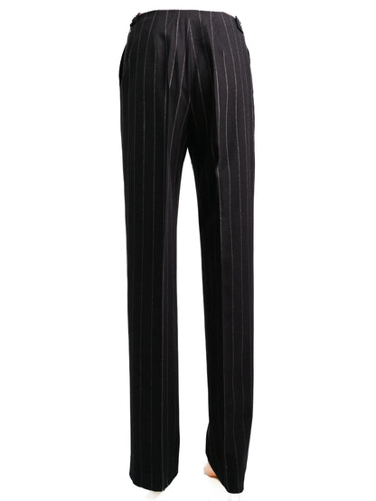 Excellent Gianfranco Ferrè Black Wool Pinstripe Pants Size S