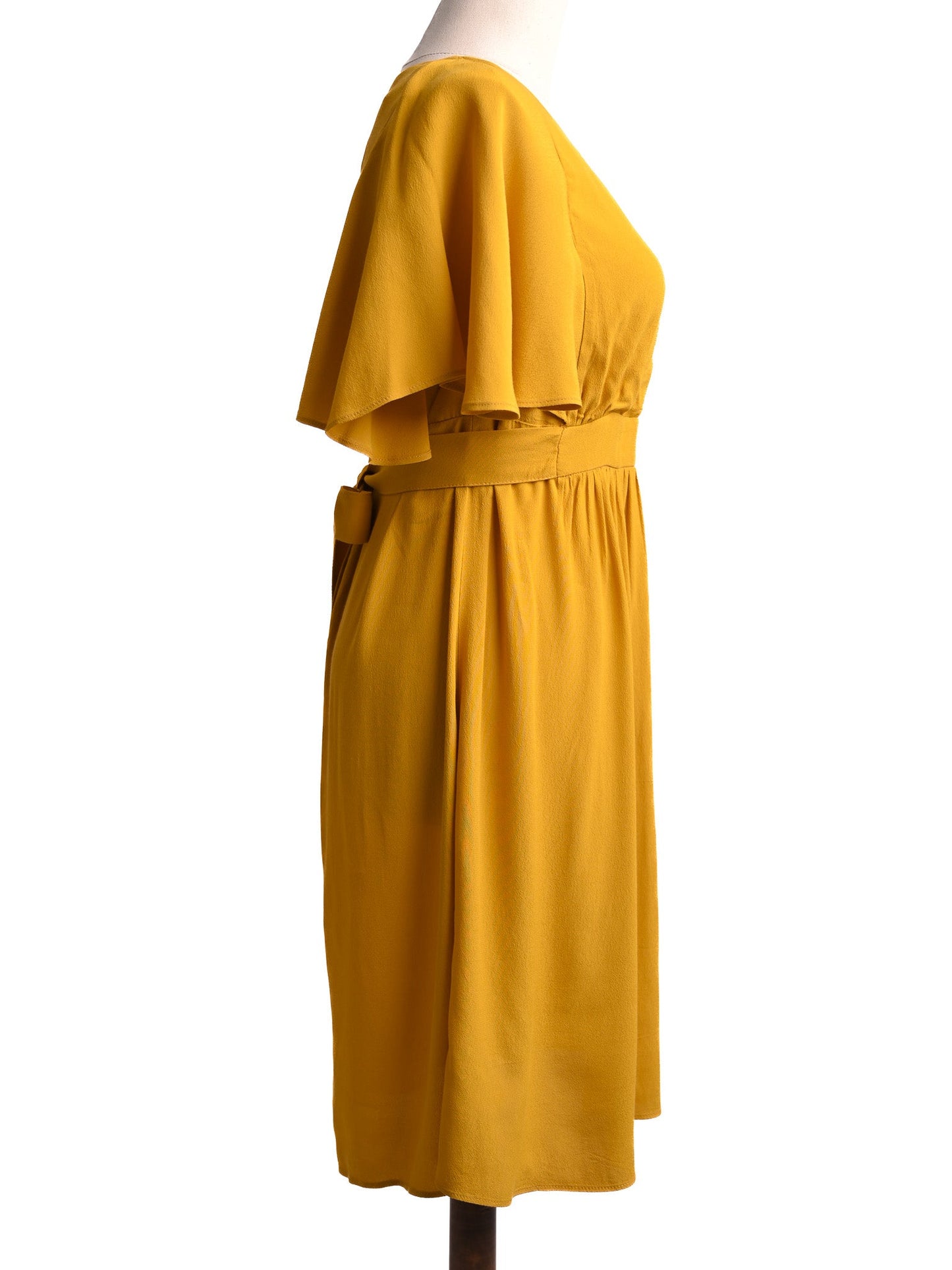 excellent naf naf yellow v-neck dress size xxs with tie detail