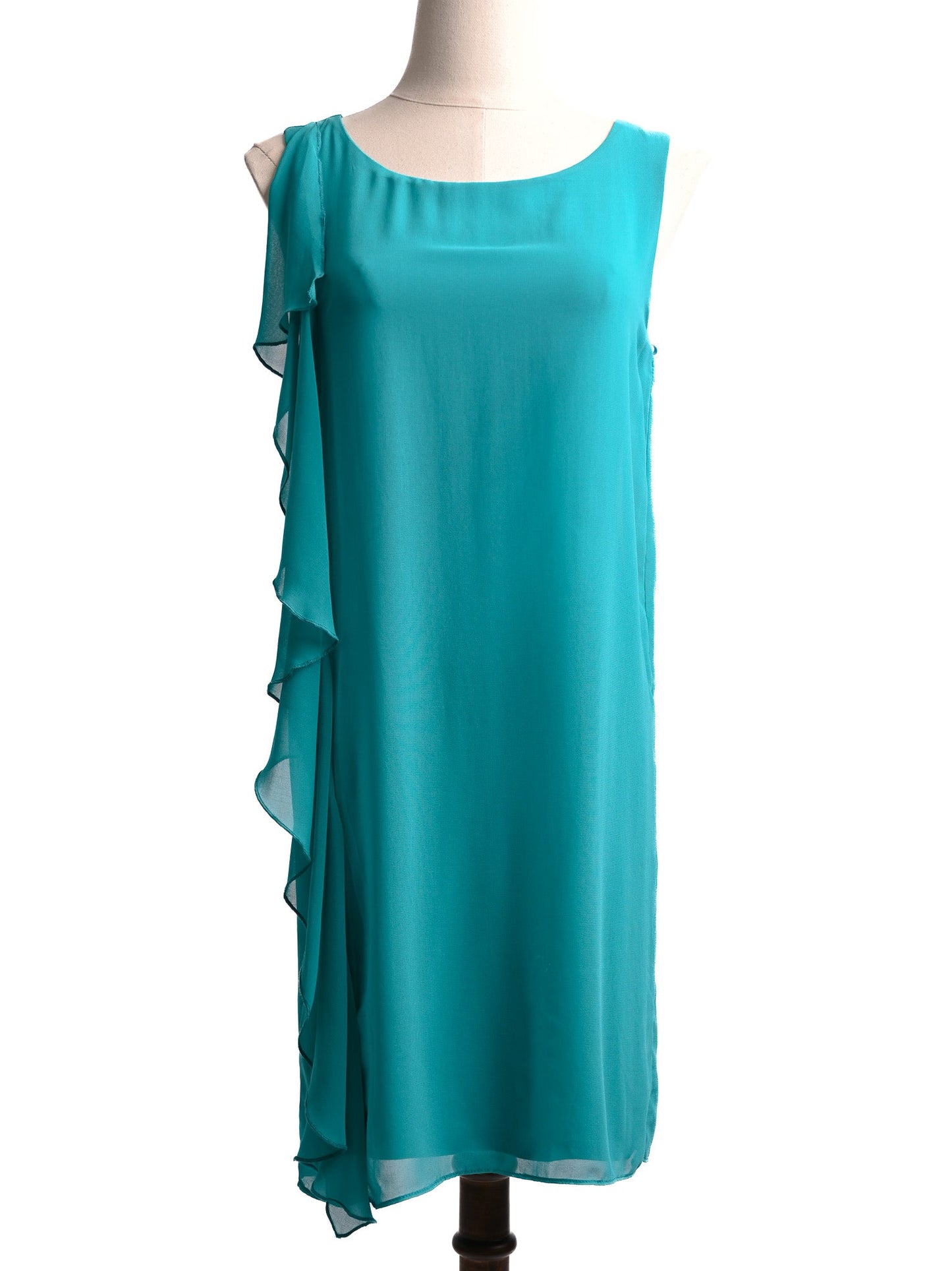 excellent naf naf turquoise ruffled sleeveless dress xxs women