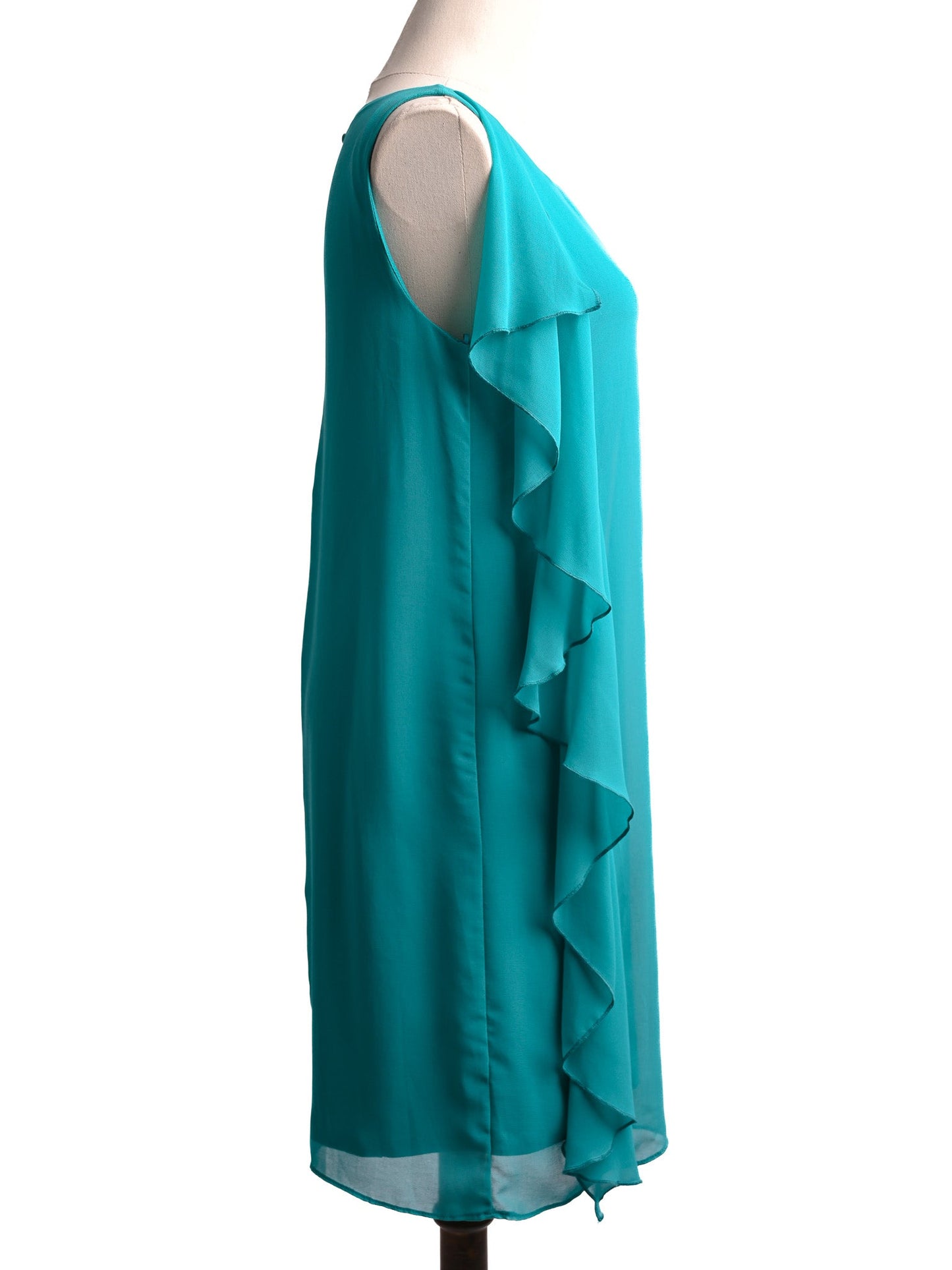 excellent naf naf turquoise ruffled sleeveless dress xxs women