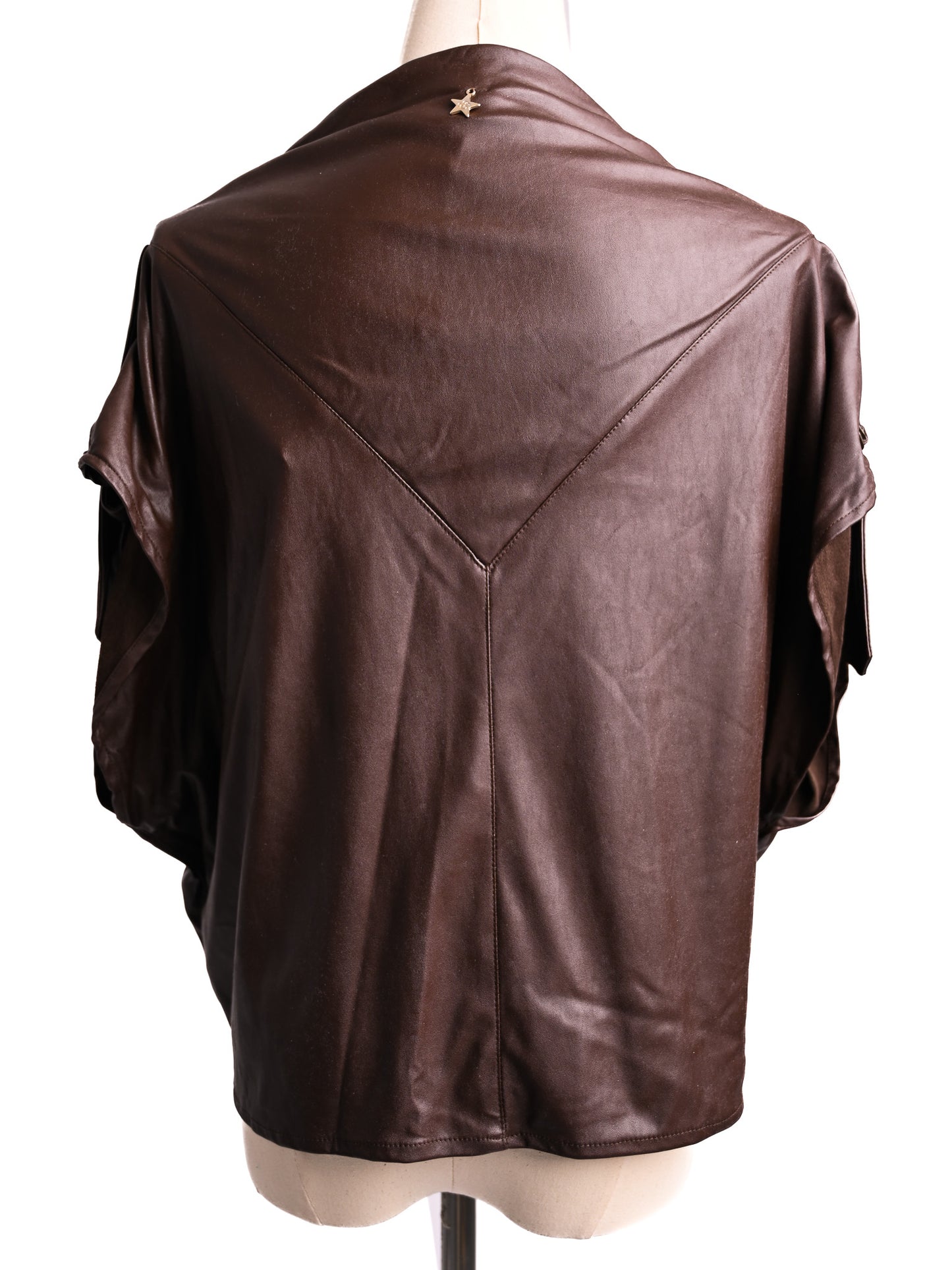 new souvenir orange polyester draped top with pockets - women's size m
