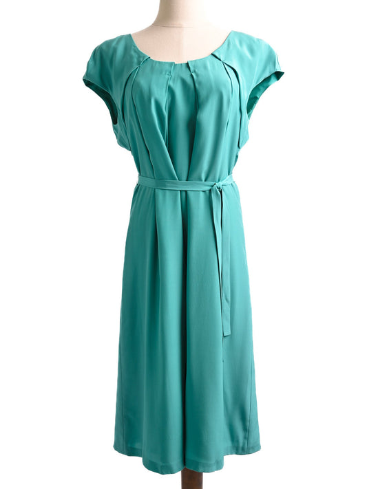 NEW Cacharel Laurel Teal Silk Dress Size S with Belt