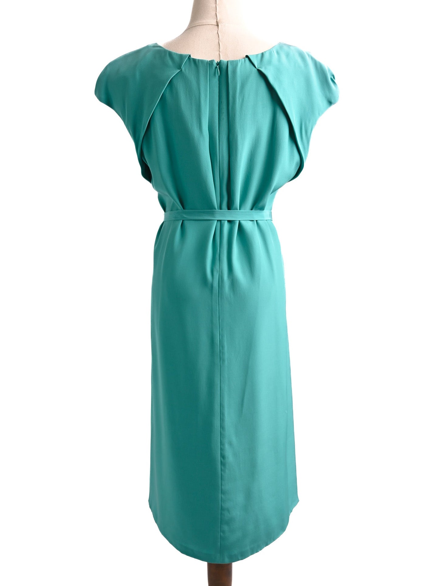 new cacharel laurel teal silk dress size s with belt