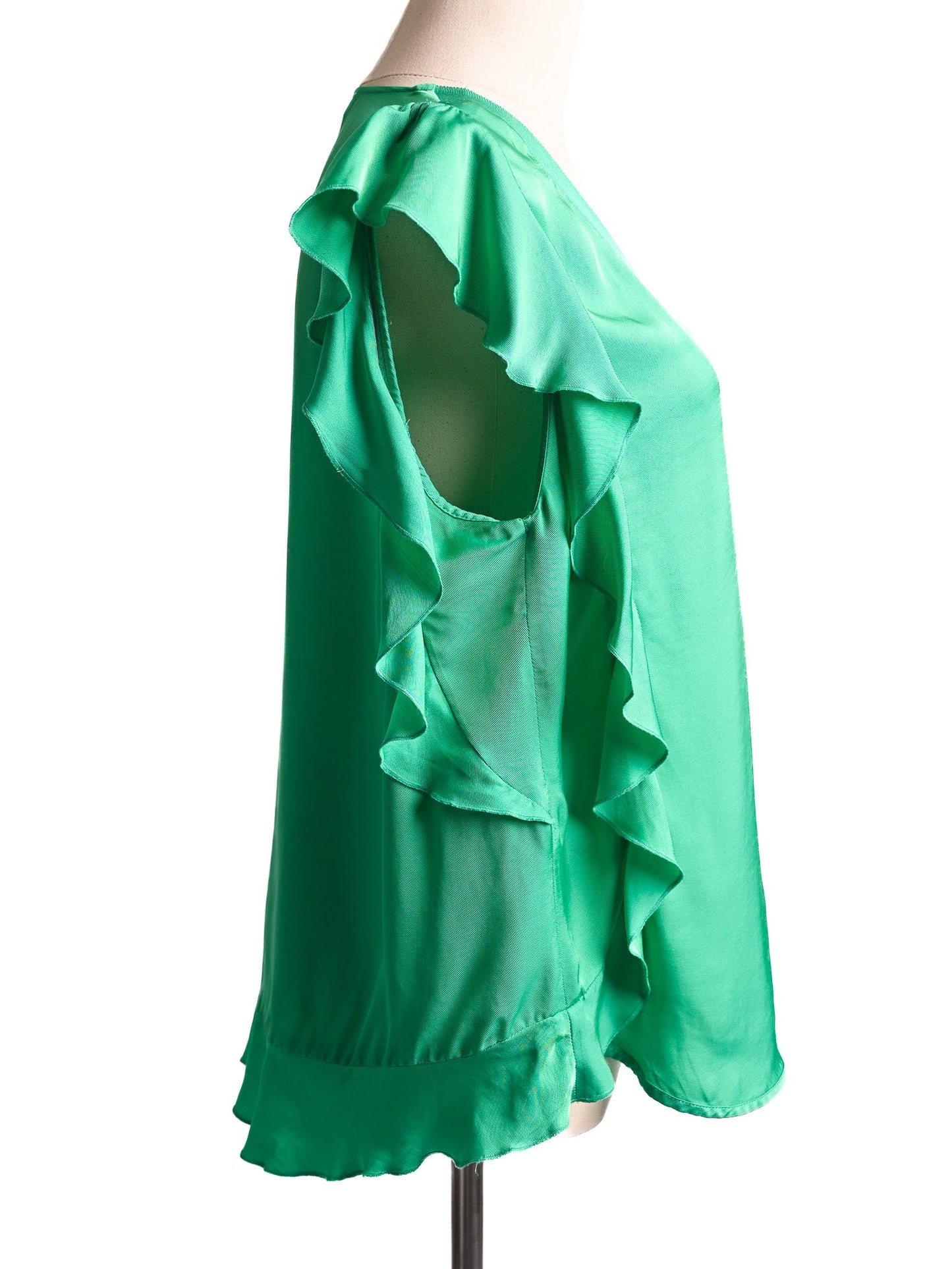 excellent sandro green blouse v-neck ruffled sleeves size l women