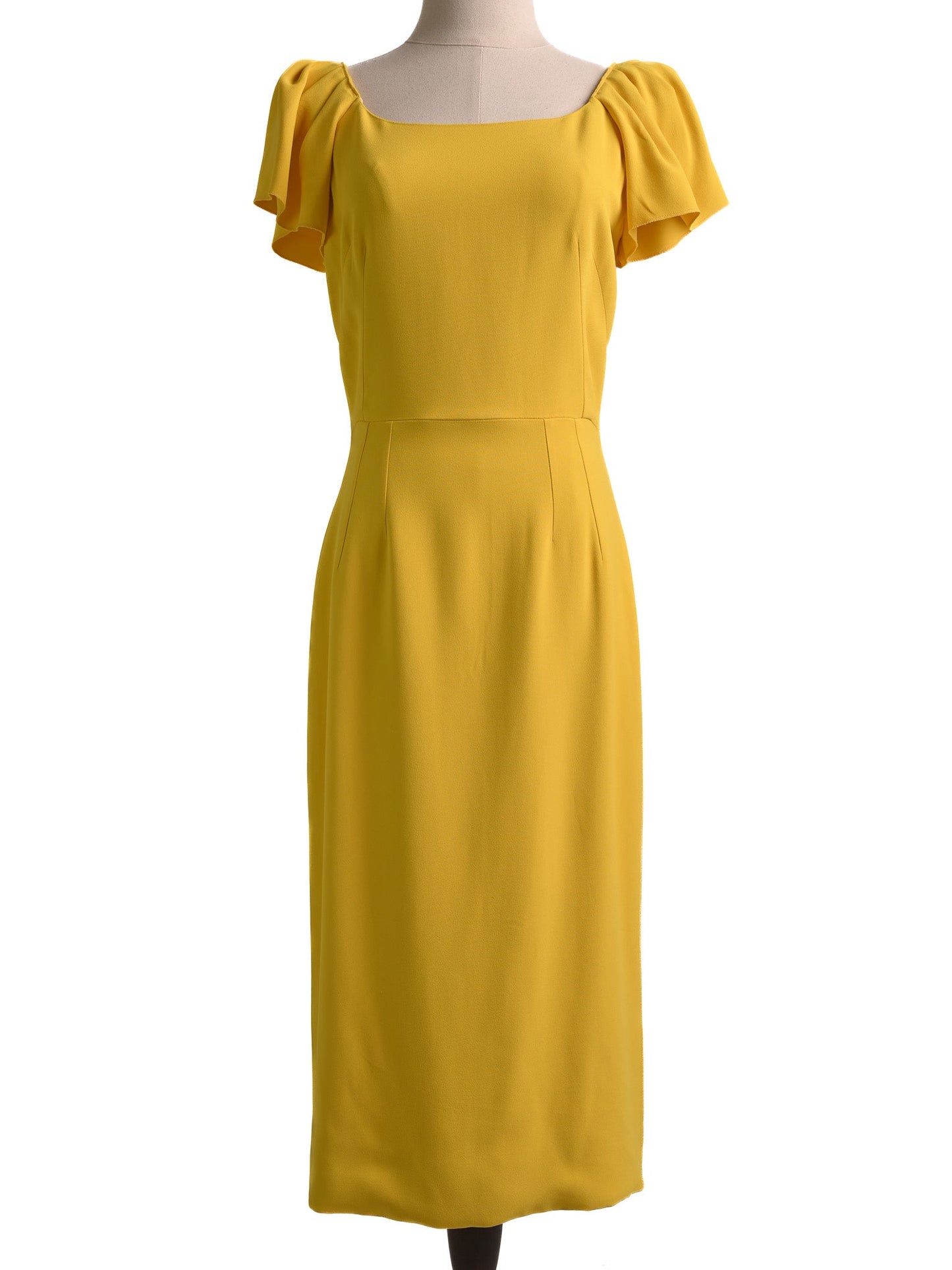 new dolce gabbana yellow viscose dress size l with ruffled sleeves