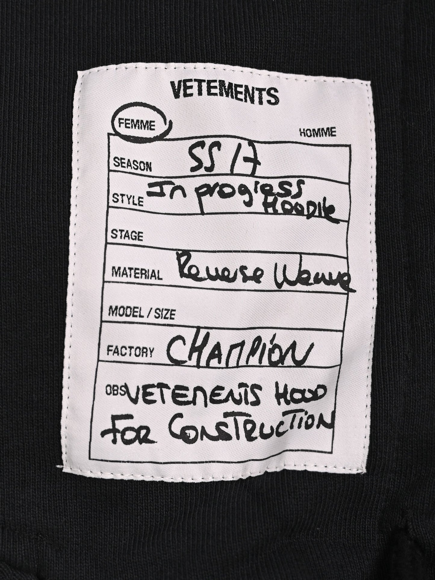new vetements black hoodie xxs polyester large logo