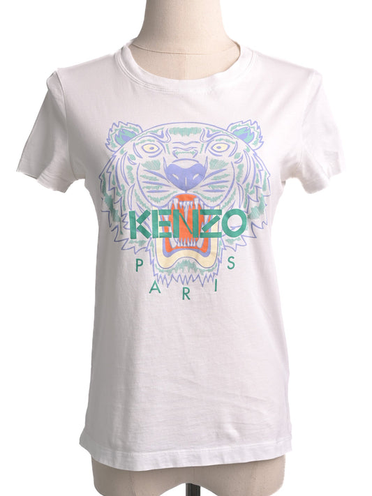 Excellent Kenzo Tiger Graphic T-Shirt White Cotton Size XS