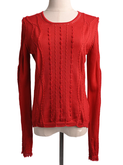 Excellent Kenzo Red Cable-Knit Wool Sweater Size L for Women